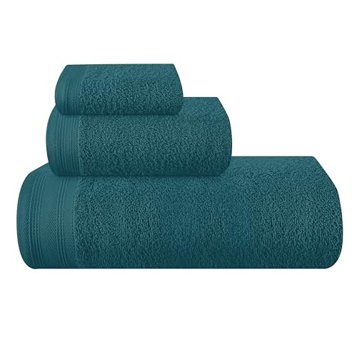 MALLONI HOME Ultra-weiches 3er-Pack Baumwoll-Handtuch-Set, enthält a übergroße Badetücher 70 x 140 cm, a Handtücher 40 x 60 cm und a Waschbetten 30 x 30 cm, Blaugrün von MALLONI HOME