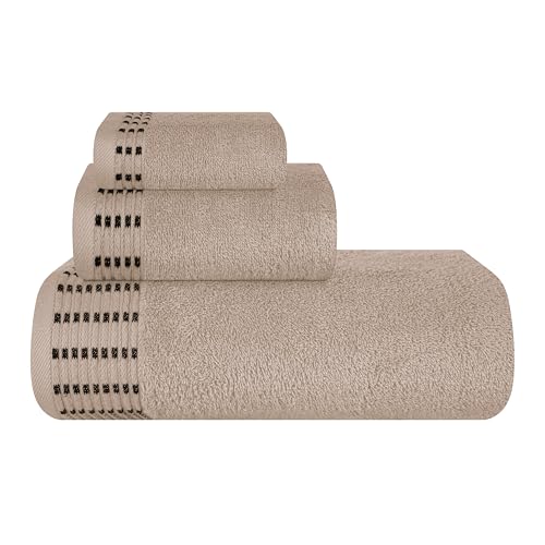MALLONI HOME Ultra-weiches 3er-Pack Baumwoll-Handtuch-Set, enthält a übergroße Badetücher 70 x 140 cm, a Handtücher 40 x 60 cm und a Waschbetten 30 x 30 cm, Bräunen von MALLONI HOME
