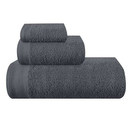 MALLONI HOME Ultra-weiches 3er-Pack Baumwoll-Handtuch-Set, enthält a übergroße Badetücher 70 x 140 cm, a Handtücher 40 x 60 cm und a Waschbetten 30 x 30 cm, Holzkohle Grau von MALLONI HOME