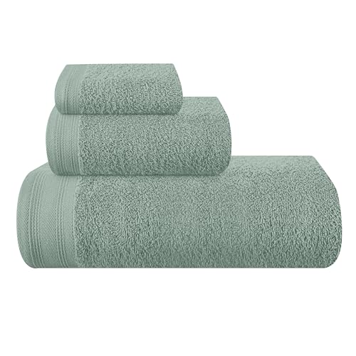 MALLONI HOME Ultra-weiches 3er-Pack Baumwoll-Handtuch-Set, enthält a übergroße Badetücher 70 x 140 cm, a Handtücher 40 x 60 cm und a Waschbetten 30 x 30 cm, Jade von MALLONI HOME