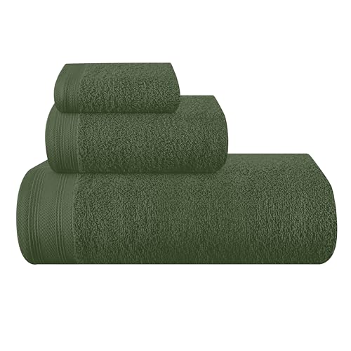 MALLONI HOME Ultra-weiches 3er-Pack Baumwoll-Handtuch-Set, enthält a übergroße Badetücher 70 x 140 cm, a Handtücher 40 x 60 cm und a Waschbetten 30 x 30 cm, Olivgrün von MALLONI HOME