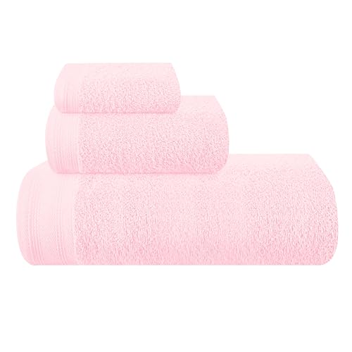 MALLONI HOME Ultra-weiches 3er-Pack Baumwoll-Handtuch-Set, enthält a übergroße Badetücher 70 x 140 cm, a Handtücher 40 x 60 cm und a Waschbetten 30 x 30 cm, Rosa von MALLONI HOME