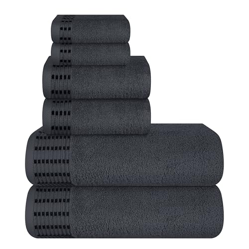 MALLONI HOME Ultra-weiches 6er-Pack Baumwoll-Handtuch-Set, enthält 2 übergroße Badetücher 70 x 140 cm, 2 Handtücher 40 x 60 cm und 2 Waschbetten 30 x 30 cm, Holzkohle Grau MALLONI HOME Ultra-weiches 6er-Pack Baumwoll-Handtuch-Set, enthält 2 übergroße Badetücher 70 x 140 cm, 2 Handtücher 40 x 60 cm und 2 Waschbetten 30 x 30 cm, Holzkohle Grau von MALLONI HOME
