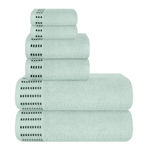 MALLONI HOME Ultra-weiches 6er-Pack Baumwoll-Handtuch-Set, enthält 2 übergroße Badetücher 70 x 140 cm, 2 Handtücher 40 x 60 cm und 2 Waschbetten 30 x 30 cm, Meeresgrün von MALLONI HOME