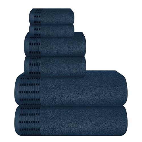 MALLONI HOME Ultra-weiches 6er-Pack Baumwoll-Handtuch-Set, enthält 2 übergroße Badetücher 70 x 140 cm, 2 Handtücher 40 x 60 cm und 2 Waschbetten 30 x 30 cm, Mineral Blau von MALLONI HOME
