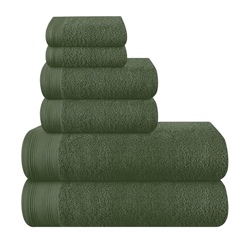 MALLONI HOME Ultra weiches 6er-Pack Baumwoll-Handtuch-Set, enthält 2 übergroße Badetücher 70 x 140 cm, 2 Handtücher 40 x 60 cm und 2 Waschbetten 30 x 30 cm, Olivgrün von MALLONI HOME