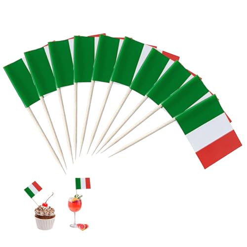100 Stück Zahnstocher Flaggen,Europa Flagge,Cocktail Stäbchen Fähnchen,Cocktailspieße,Verschiedene Lebensmittel Toothpick Flags (Italien) von MALOUSUN