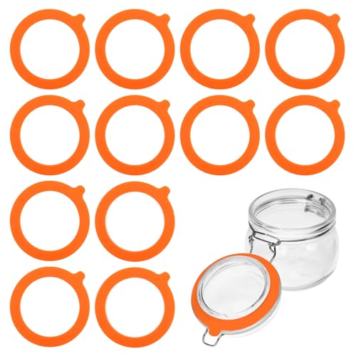12 Stück Silikon Ersatzdichtungen,Auslaufsichere Gummiringe Dichtungsringe Für Marmeladengläser Mit Weithals,Weich Und Wiederverwendbar Für Einmachgläser (Orange) von MALOUSUN