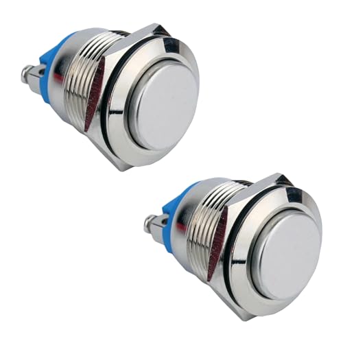 2 Stück Momentan Taster,Drucktaster Klingeltaster,16mm Startknopf,Wasserdicht Druckschalter,250V 220V AC 12V 24V 36V DC 3A Schraubklemmen Klingelknopf Edelstahl für Auto,Haushaltsgeräte (Hoher Kopf) von MALOUSUN