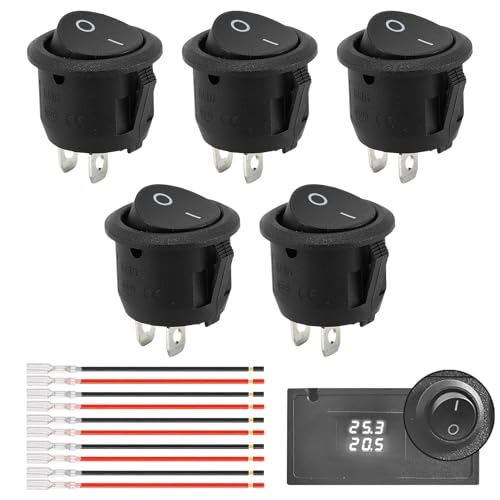 5 Stück Kippschalter 12V,Schalter 12V,Mini Wippschalte,Mikroschalter,Auto Boot Haushaltsgeräte,Einrastbare (2 Pin 2 Polig mit Draht) von MALOUSUN