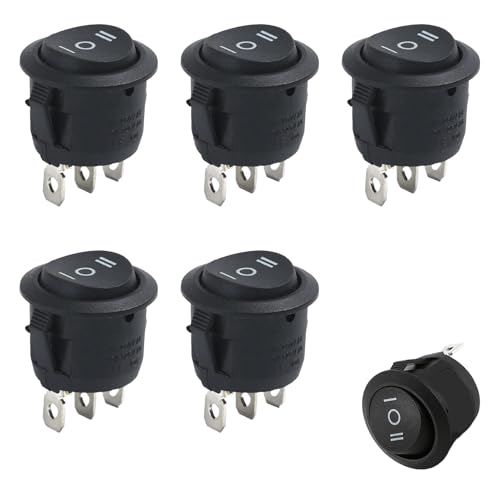 5 Stk Kippschalter 3 Positionen,Wippschalter 12v 3 Polig,Mini Wechselschalter Rund,Kippschalter 12v Ein-Aus-Ein Schwarz,3Pins Einbauschalter Einrastbare Eingebettet Runde für Auto Boot Haushaltsgeräte von MALOUSUN