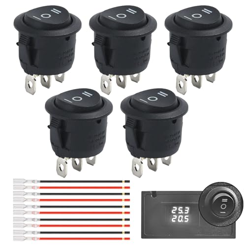 5 Stück Kippschalter 12V,Schalter 12V,Mini Wippschalte,Mikroschalter,Auto Boot Haushaltsgeräte,Einrastbare (3 Pin 3 Polig mit Draht) von MALOUSUN