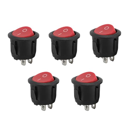 5 Stück Kippschalter 12v Rund,Mini Kippschalter 2 Polig,10A/125V Switch,Wippschalter,Mikroschalter,Volt Schalter,Switches 6A/250V,Ein Aus Schalter für Wohnmobil,Boot,Haushaltsgeräte (Rot) von MALOUSUN