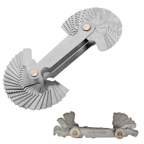 52 Blätter Edelstahl Gewindelehre,Metrisch 60° 0.25-6 mm und Whitworth 55° 4G-62G,Gewindeschablone,Feingewinde Messwerkzeug,Gewindelehre Metrisch 24blatt und Zoll 28blatt für Präzisionsmessungen von MALOUSUN