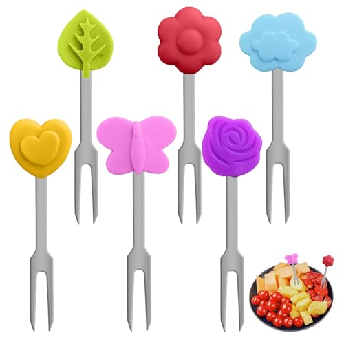 6 Stück Edelstahl Obstgabeln Mit Silikon Deko,Wiederverwendbare Mini Piekser Für Fingerfood,Party Spieße Und Bento Brotdose,Leicht Zu Reinigende Kuchengabeln 6 Stück Edelstahl Obstgabeln Mit Silikon Deko,Wiederverwendbare Mini Piekser Für Fingerfood,Party Spieße Und Bento Brotdose,Leicht Zu Reinigende Kuchengabeln von MALOUSUN