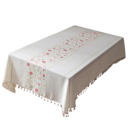 MALSSE Bedruckte Baumwoll-Leinen-Tischdecke, Garten, dekorative Tischdecke, Küche, Esszimmer, Picknicks, Innenbereich, Quasten, Tischdecke von MALSSE