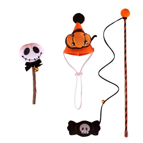 MALSSE Halloween-Kegelhut für Spielzeug mit Stab Kürbis Übung Indoor Spielzeug Katzen Zauberstab Teaser Katzen Kauen Halloween Katzen MALSSE Halloween-Kegelhut für Spielzeug mit Stab Kürbis Übung Indoor Spielzeug Katzen Zauberstab Teaser Katzen Kauen Halloween Katzen von MALSSE