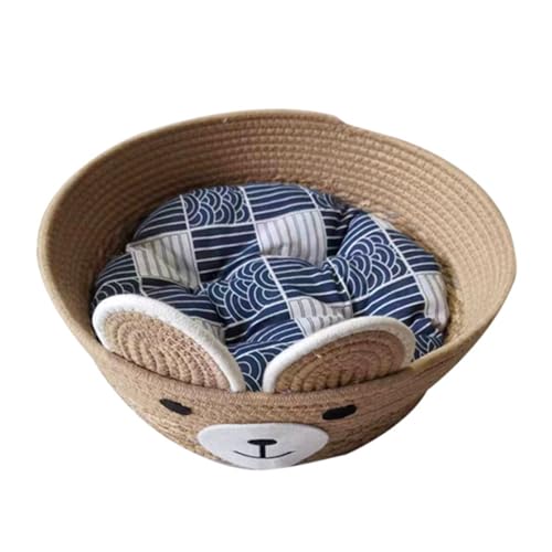 MALSSE Haustierbett, gewebter Korb mit abnehmbarem Kissen, Cartoon-Bär-Thema, Hundebett, abnehmbares Kissen, Nest, Katzenkorb MALSSE Haustierbett, gewebter Korb mit abnehmbarem Kissen, Cartoon-Bär-Thema, Hundebett, abnehmbares Kissen, Nest, Katzenkorb von MALSSE