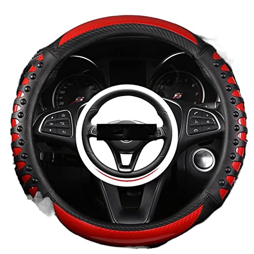 MALTAY Fall Anti-Rutsch 38 cm Schwarz Rot Innenabdeckung Universal Auto Lenkradbezug Leder Rennwagen Lenkschutz Lenkrad Abdeckung Auto Lenkradbezug (Farbe : Red Round Type5) von MALTAY