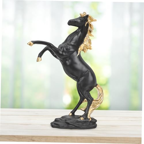 MALUGOGO Moderne dekorative Pferdestatue, Kunstharz, stehendes Pferd, Ornament für Büro und Schreibtisch, detaillierte Handwerkskunst mit lebensechter Modellierung, schwarz-goldenes Finish, Heim- und von MALUGOGO