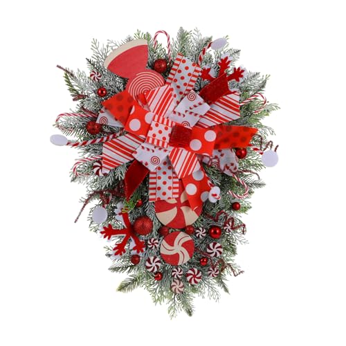 MALUGOGO Umgekehrter Weihnachts-Türanhänger, Kranz mit Schneeflocken, Süßigkeitenblättern, festliche Wanddekoration, für Haustür und Flur, einfach zu verstauen, saisonale Weihnachtsdekoration von MALUGOGO