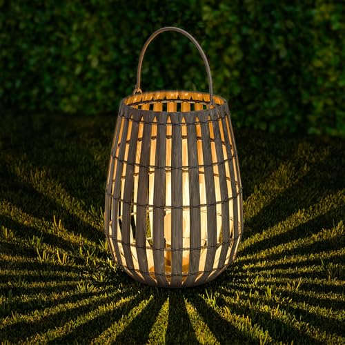 MALUX Rattan Latern Stil mit E27-Glühbirne, IP44 Wasserdicht, Laterne für Außen Garten,Hängend/Stehend Handgestrickte Latern für Terrasse Garten Innenhof Balkon von MALUX