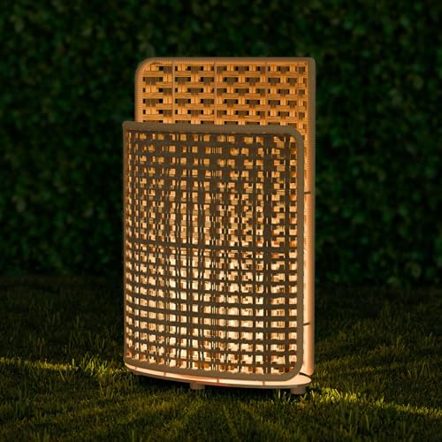 MALUX Rattan Latern Stil mit E27-Glühbirne, IP44 Wasserdicht, Laterne für Außen Garten,Hängend/Stehend Handgestrickte Latern für Terrasse Garten Innenhof Balkon von MALUX