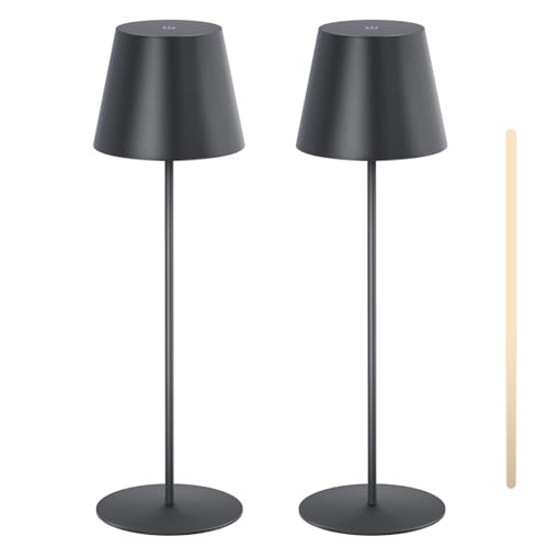 MALUX 2 Stück LED Tischlampe kabellos mit Touch,Indoor & Outdoor Wiederaufladbar LED Akku Tischleuchte,3 Farbtemperatur Stufenlos Dimmbar,Timer-Funktion, LED Lampe Akku Outdoor Lampe (Schwarz) von MALUX