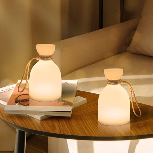 MALUX 2 Stück Outdoor Tischlampe Kabellos mit Warmweiß 8 Farben Led Tischlampe Akku Dimmbar Akku tischlampe Intérieur extérieur Wasserdicht für Haus, Garten, Hotel, Tabelle, Bett von MALUX