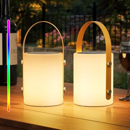 MALUX 2 Stück Solar Tischlampe Outdoor mit Fernbedienung, IP44 Wasserdicht Camping Lampe, Warmweiß & RGB 8 Farben Dimmbar, Led Tischlampe Akku Usb Aufladbar, für Garten Terrasse Balkon Camping MALUX 2 Stück Solar Tischlampe Outdoor mit Fernbedienung, IP44 Wasserdicht Camping Lampe, Warmweiß & RGB 8 Farben Dimmbar, Led Tischlampe Akku Usb Aufladbar, für Garten Terrasse Balkon Camping von MALUX