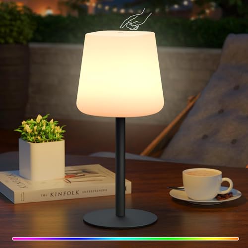 MALUX LED Akku Tischlampe, Kabellose Tischlampe mit 8 Farben Dimmbar, Tischleuchte Outdoor, IP44 Wasserdicht, led lampe outdoor für Haus Garten Hotel Balkon Esstisch(orbicular) von MALUX