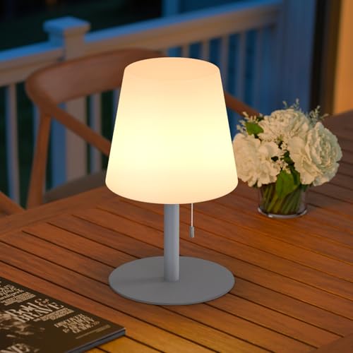 MALUX LED Akku Tischlampe Kabellos Warmweiß Dimmbar 8 Farben Farbwechsel Outdoor Tischlampe Wasserdicht IP44 Ideales led tischlampe Dekor für Haus Garten Hotel Balkon Esstisch (Kaltgrau) von MALUX