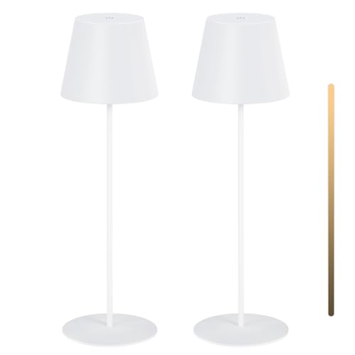 MALUX 2 Stück LED Tischlampe kabellos mit Touch,Indoor & Outdoor Wiederaufladbar LED Akku Tischleuchte,3 Farbtemperatur Stufenlos Dimmbar,Timer-Funktion, LED Lampe Akku Outdoor Lampe (Weiß) von MALUX