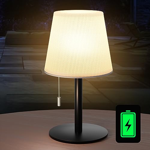 MALUX Led Akku Tischleuchte Warmweiß Tischleuchte Outdoor Dimmbar Led Outdoor Lampe Wasserdicht IP44 Schnurzugschalter Wiederaufladbar Tischlampe Kabellos für Haus Garten Balkon Esstisch (Weiß) von MALUX