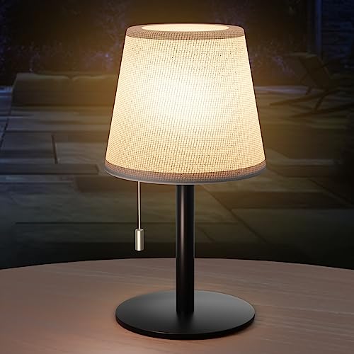 MALUX Led Akku Tischleuchte Warmweiß, Dimmbar Outdoor Lampe Wasserdicht IP44 Schnurzugschalter Wiederaufladbar Tischlampe Kabellos für Haus Garten Balkon Esstisch (Silbergrau) von MALUX