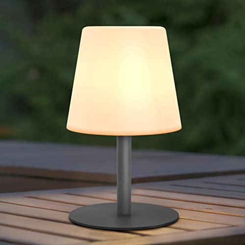 MALUX LED Tischlampe Akku Kabellos Warmweiß Kaltes Weiß 3000K 7500K Dimmbar Wasserdicht IP54 - Ideales Dekor für Haus, Garten, Hotel, Esstisch (Lichtmast: Grau) von MALUX