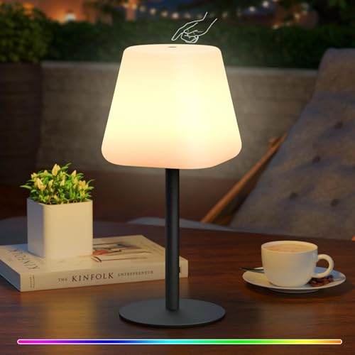 MALUX Outdoor Tischlampe, Kabellose Tischlampe mit 8 Farben Dimmbar, Tischleuchte Outdoor, IP44 Wasserdicht, led lampe outdoor für Haus Garten Hotel Balkon Esstisch (Kegel) von MALUX