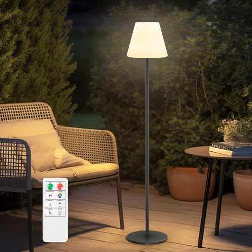 MALUX Solar Stehlampe Outdoor Mit Warmweiß RGB 8 Farben LED USB Aufladbar IP44 Wasserdicht Für Garten Terrasse Balkon Innenbereich Außenbereich Dekor 150 cm Grau von MALUX