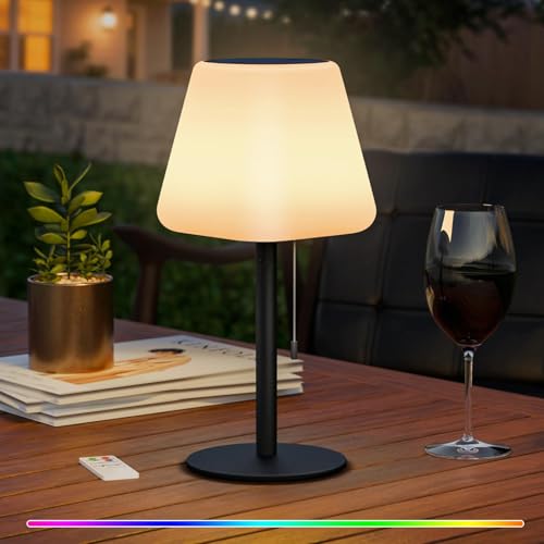 MALUX Solar Tischlampe, Solar Tischlampe Outdoor mit Lichtsensor, IP44 Wasserdicht, 2-in-1 Solarladung & USB Aufladung, Solar Tischleuchte für Innen/Außen、Garten、Terrasse (Kegel) von MALUX