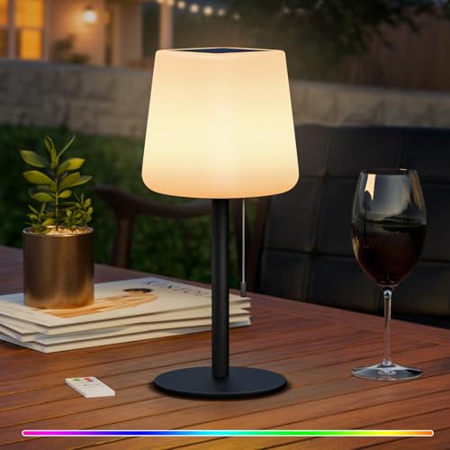 MALUX Solar Tischlampe, Solar Tischlampe Outdoor mit Lichtsensor, IP44 Wasserdicht, 2-in-1 Solarladung & USB Aufladung, Solar Tischleuchte für Innen/Außen、Garten、Terrasse (orbicular) von MALUX