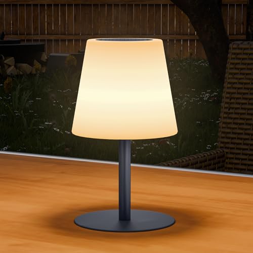 MALUX Solar Tischlampe Outdoor Dimmbare 250LM Wiederaufladbar 2-Farbtemperaturen Warmweiß Kaltweiß tischlampe kabellos IP54 Solar Tischleuchte Outdoor für Garten Schlafzimmer Terrasse Cafe (Grau) von MALUX