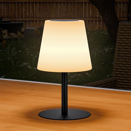 MALUX Solar Tischlampe Outdoor Dimmbare 250LM Wiederaufladbar 2-Farbtemperaturen Warmweiß Kaltweiß tischlampe kabellos IP54 Solar Tischleuchte Outdoor für Garten Schlafzimmer Terrasse Cafe (Schwarz) von MALUX