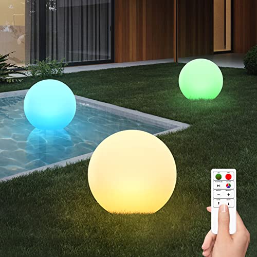 MALUX Solarlampen 3Stück Solarkugeln mit Fernbedienung Solarkugel Wasserdicht IP67 Solar kugeln für außen mit 8 Farben Automatisch Aufleuchten Garten Terrasse (D13CM) von MALUX