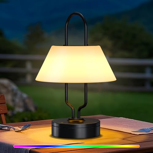 MALUX Tischlampe Kabellos Dimmbar Warmweißes und 7 Farben Mit Speicherfunktion Tischlampe Outdoor USB-Laden für Schlafzimmer Balkon Patio Terrasse von MALUX