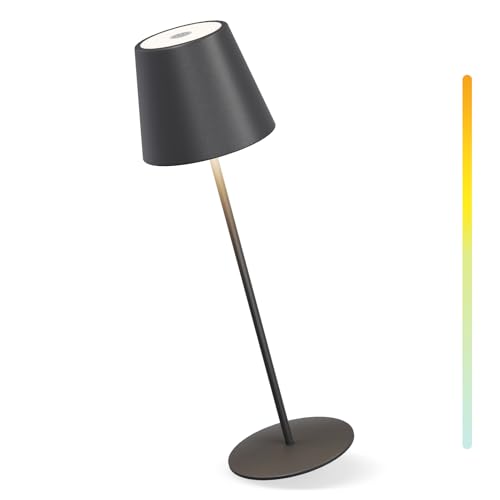MALUX Tischlampe Kabellos, Touch Control Dimmbare Warmweiß 2700K-4000K Metall Led Akku Wasserdicht IP54 Led Tischleuchte für Garten Esstisch Schlafzimmer Arbeitszimmer Balkon Hotel(Schwarz) von MALUX