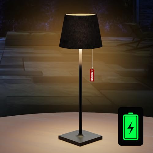 MALUX Tischlampe Kabellos Touch Control Dimmbare Warmweiß 2700K Led Tischlampe Akku Wasserdicht IP54 Led Akku Tischleuchte für Garten Esstisch Schlafzimmer Arbeitszimmer Balkon Hotel(Tuch Schwarz) von MALUX