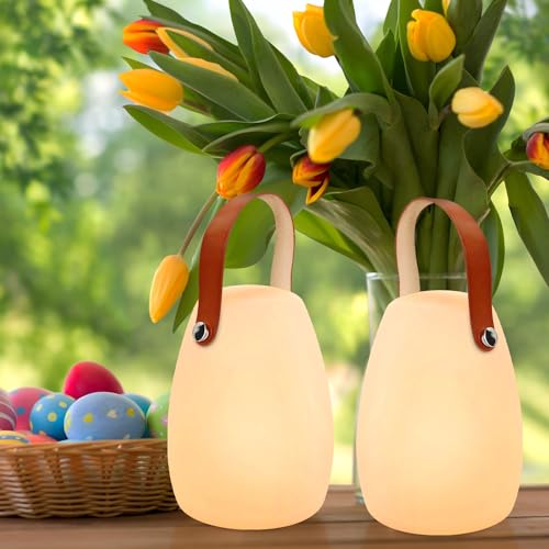 MALUX led tischlampe akku mit Fernbedienung Warmweiß 8 Farben Dimmbar Tischleuchte Outdoor Wasserdicht Ideales Dekor für Ihr Haus und Garten 2Packs ostern dekoration (small) (C/Leder,small) von MALUX