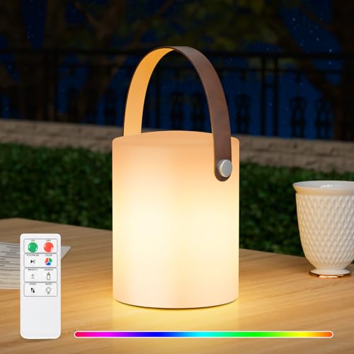 MALUX Outdoor Lampe Akku LED Outdoor Tischlampe mit Fernbedienung Warmweiß 8 Farben Wasserdicht Ideales Dekor für Ihr Haus und Garten ostern dekoration (Ledergriff) von MALUX