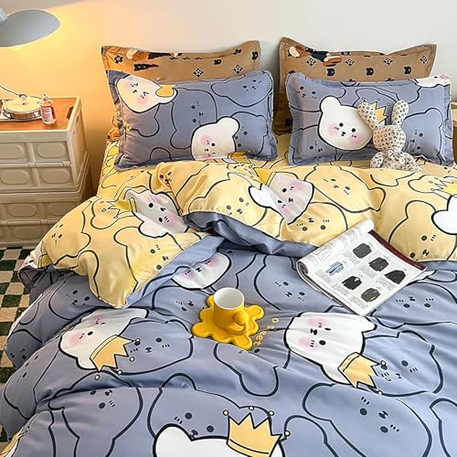 MAMAM 4PCS Cartoon Pattern Quilt Cover Queen Size, 3D Printed Kids' Duvet Cover Sets for Boys Girls Teen,Reversible Comforter Bedding Set with Zipper Closure(Bear-A,Twin) von MAMAM