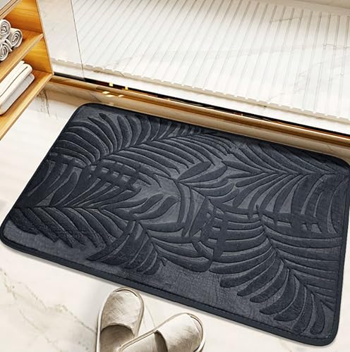 MAMAM Badematte aus Memory-Schaum mit Blattmuster, saugfähiger quadratischer Badezimmerteppich, rutschfeste Duschmatte, Badewannenmatte aus Plüsch-Mikrofaser, Eingangsteppich(Dunkelgrau,60 * 90CM) von MAMAM